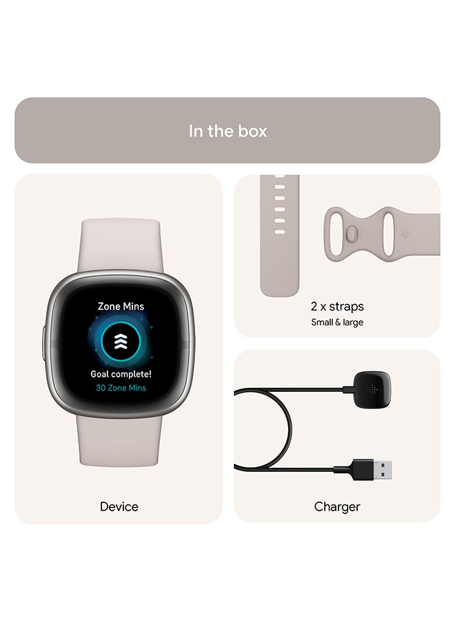 Fitbit - Sense 2, Health and Fitness Smartwatch with built-in GPS, advanced health features, up to 6 days battery life - compatible with Android and iOS Lunar White / Platinum Aluminium - Image 1