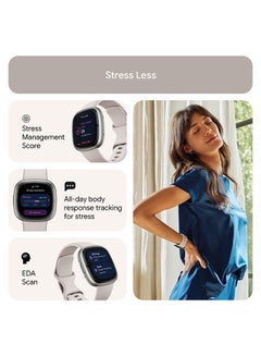 Fitbit Sense 2, Health and Fitness Smartwatch with built-in GPS, advanced health features, up to 6 days battery life - compatible with Android and iOS Lunar White / Platinum Aluminium  - Image 4