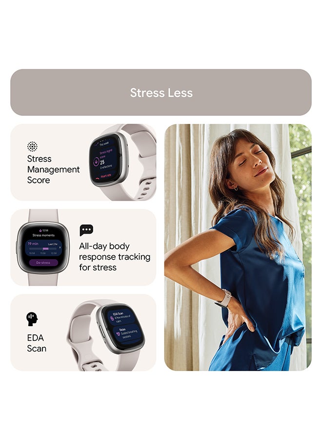 Fitbit - Sense 2, Health and Fitness Smartwatch with built-in GPS, advanced health features, up to 6 days battery life - compatible with Android and iOS Lunar White / Platinum Aluminium - Image 1