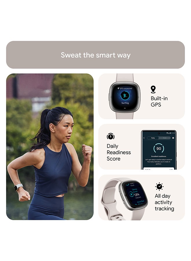 Fitbit - Sense 2, Health and Fitness Smartwatch with built-in GPS, advanced health features, up to 6 days battery life - compatible with Android and iOS Lunar White / Platinum Aluminium - Image 1