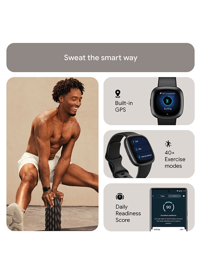 Fitbit - Versa 4, Health & Fitness Smartwatch with Built-in GPS and Up To 6+ Days Battery Life, 6-months Premium Membership Included, compatible with Android and iOS Black/Graphite - Image 1