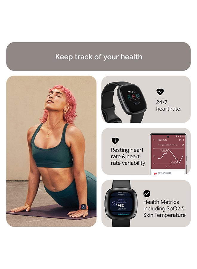 Fitbit - Versa 4, Health & Fitness Smartwatch with Built-in GPS and Up To 6+ Days Battery Life, 6-months Premium Membership Included, compatible with Android and iOS Black/Graphite - Image 1
