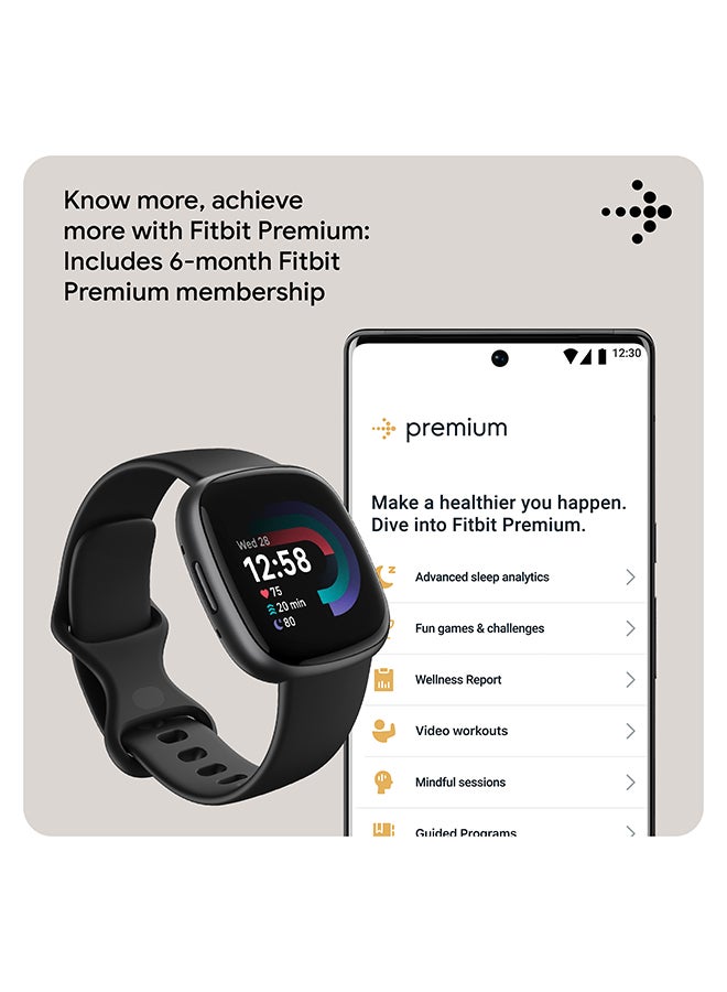 Fitbit - Versa 4, Health & Fitness Smartwatch with Built-in GPS and Up To 6+ Days Battery Life, 6-months Premium Membership Included, compatible with Android and iOS Black/Graphite - Image 1