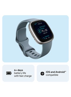 Fitbit Versa 4, Health & Fitness Smartwatch with Built-in GPS and Up To 6+ Days Battery Life, 6-months Premium Membership Included, compatible with Android and iOS Waterfall Blue/Platinum  - Image 2