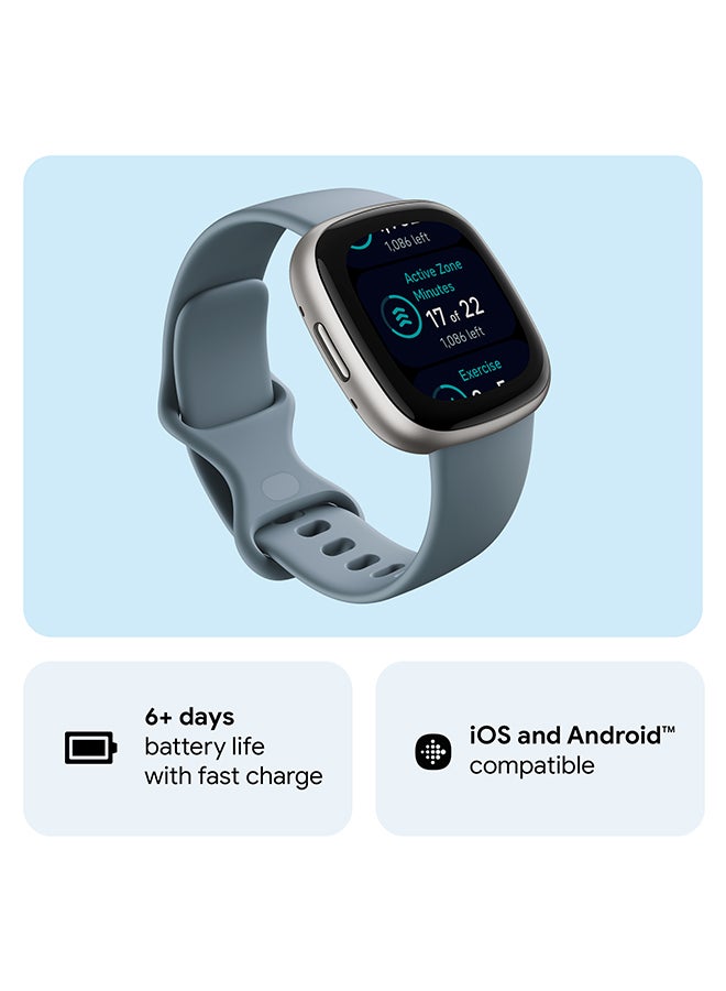 Fitbit - Versa 4, Health & Fitness Smartwatch with Built-in GPS and Up To 6+ Days Battery Life, 6-months Premium Membership Included, compatible with Android and iOS Waterfall Blue/Platinum - Image 1