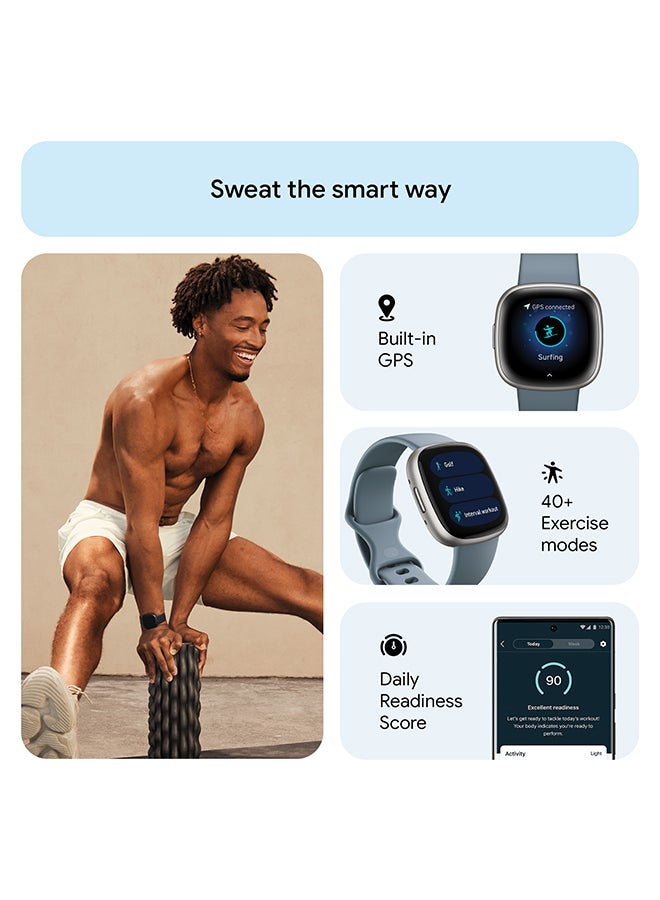Fitbit - Versa 4, Health & Fitness Smartwatch with Built-in GPS and Up To 6+ Days Battery Life, 6-months Premium Membership Included, compatible with Android and iOS Waterfall Blue/Platinum - Image 1