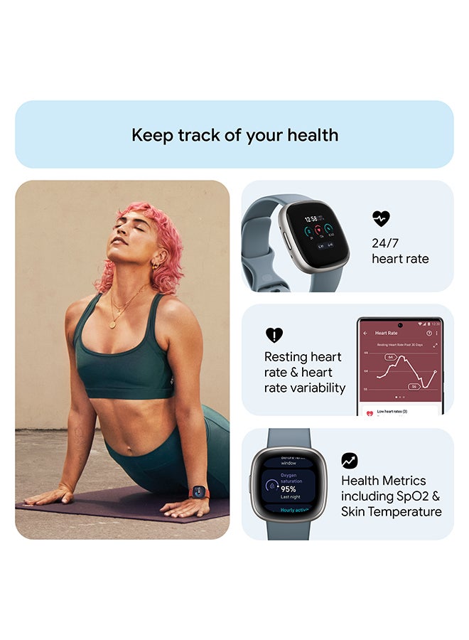 Fitbit - Versa 4, Health & Fitness Smartwatch with Built-in GPS and Up To 6+ Days Battery Life, 6-months Premium Membership Included, compatible with Android and iOS Waterfall Blue/Platinum - Image 1