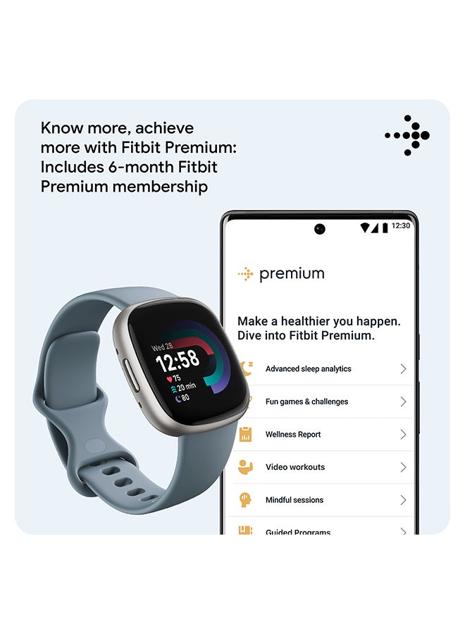 Fitbit - Versa 4, Health & Fitness Smartwatch with Built-in GPS and Up To 6+ Days Battery Life, 6-months Premium Membership Included, compatible with Android and iOS Waterfall Blue/Platinum - Image 1