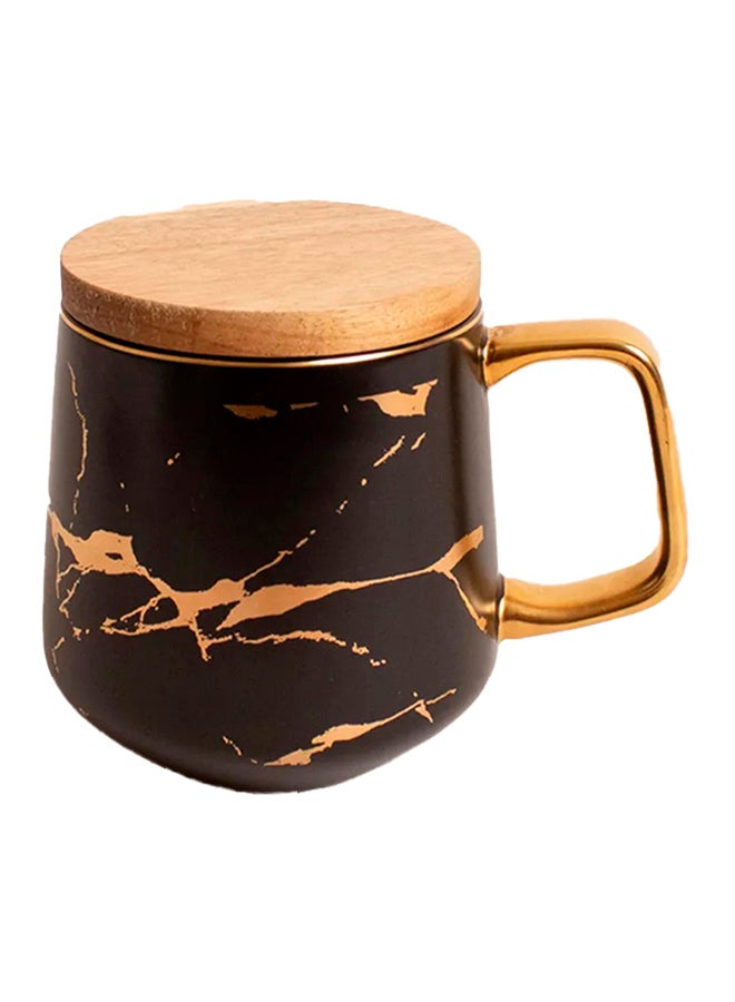 Prickly Pear Ceramic Marble Coffee Mug With Wood Coaster Black - Image 1