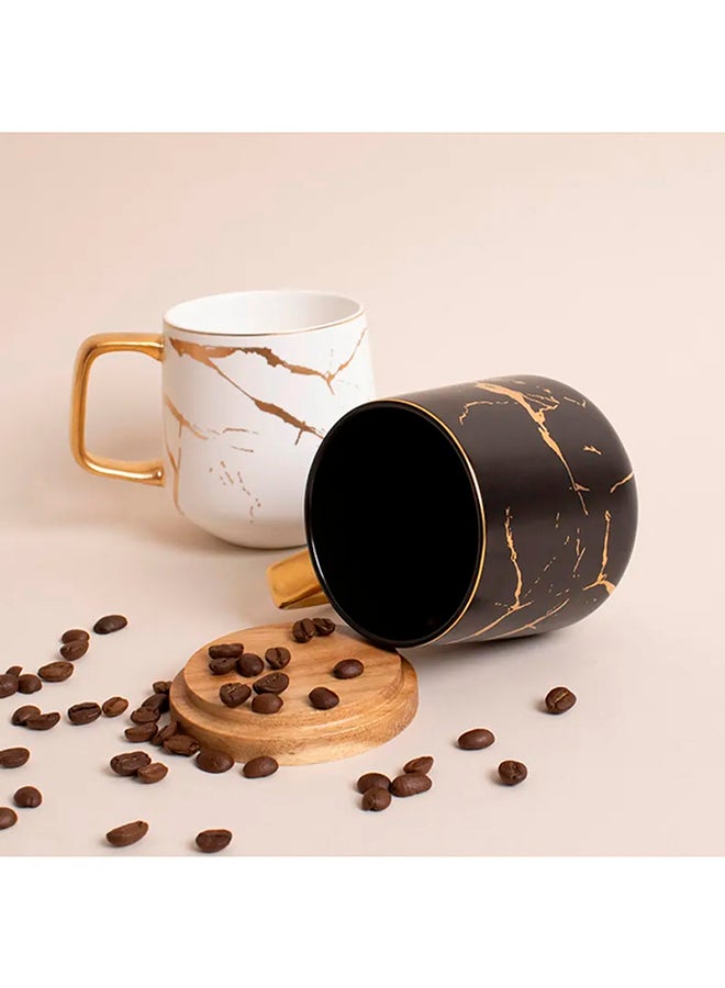 Prickly Pear Ceramic Marble Coffee Mug With Wood Coaster Black - Image 2