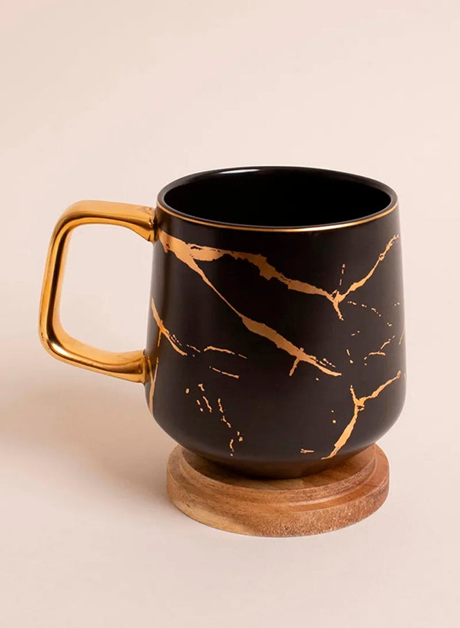 Prickly Pear Ceramic Marble Coffee Mug With Wood Coaster Black - Image 3