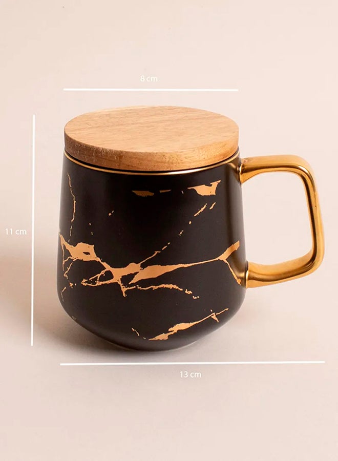 Prickly Pear Ceramic Marble Coffee Mug With Wood Coaster Black - Image 4