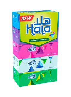 Hala Facial Tissue Assorted, 2 Ply, 130 Sheets, Pack Of 5 Multicolour  - Image 2