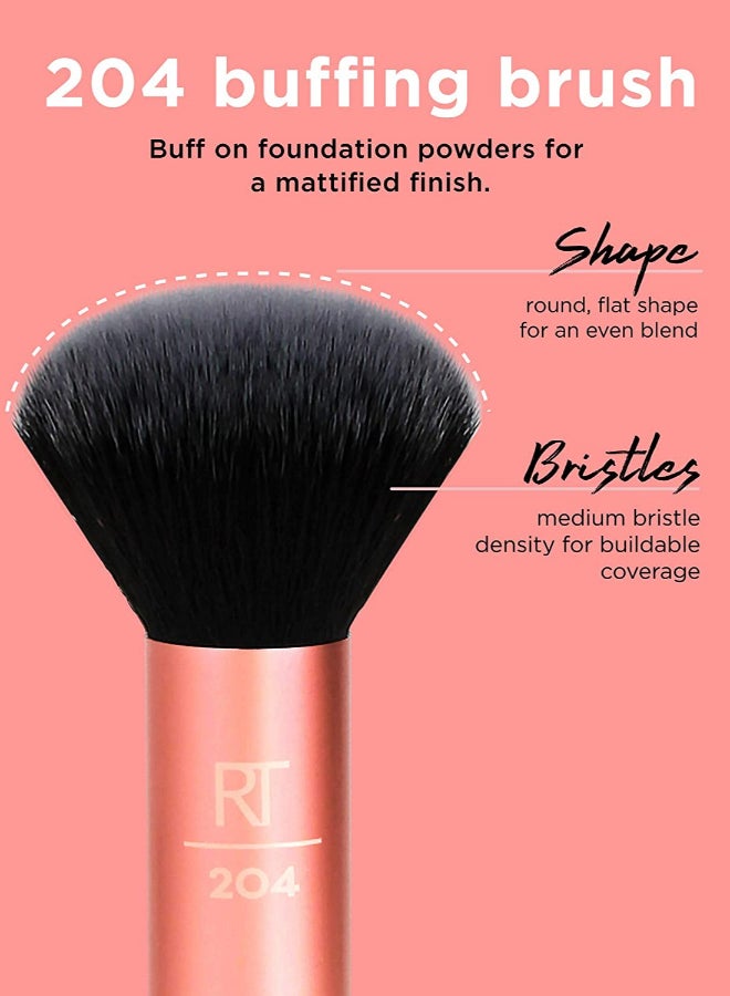 REAL TECHNIQUES Flawless Base Brush Set With Ultra Plush Custom Cut Synthetic Bristles and Extended Aluminum Ferrules with Miracle Complexion Sponge (Pack Of 4), Orange Multicolour - Image 4