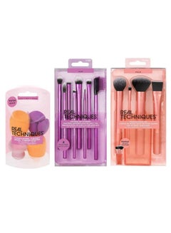 REAL TECHNIQUES Flawless Base Brush Set and Eyeshadow Brush Set with 6 Miracle Sponges Multicolour  - Image 1