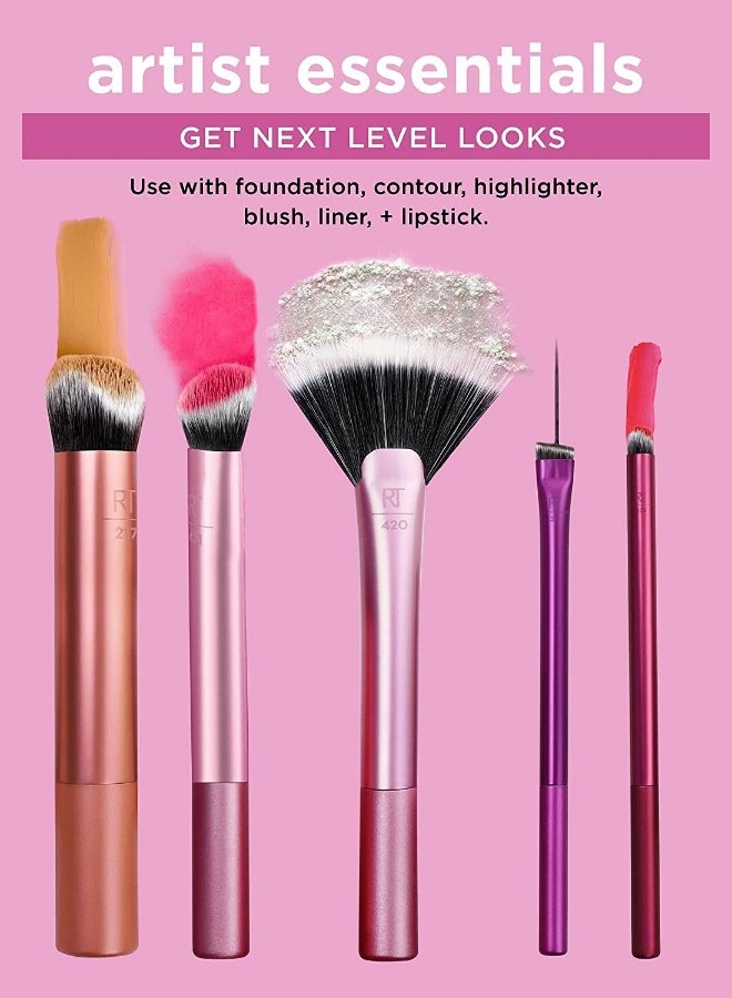 REAL TECHNIQUES Artist Essential Makeup Brush Set, Includes Eye Liner Brush and Foundation Brush and Eyeshadow Brush Set with Miracle Powder Sponge, For Setting Powder Multicolour - Image 2