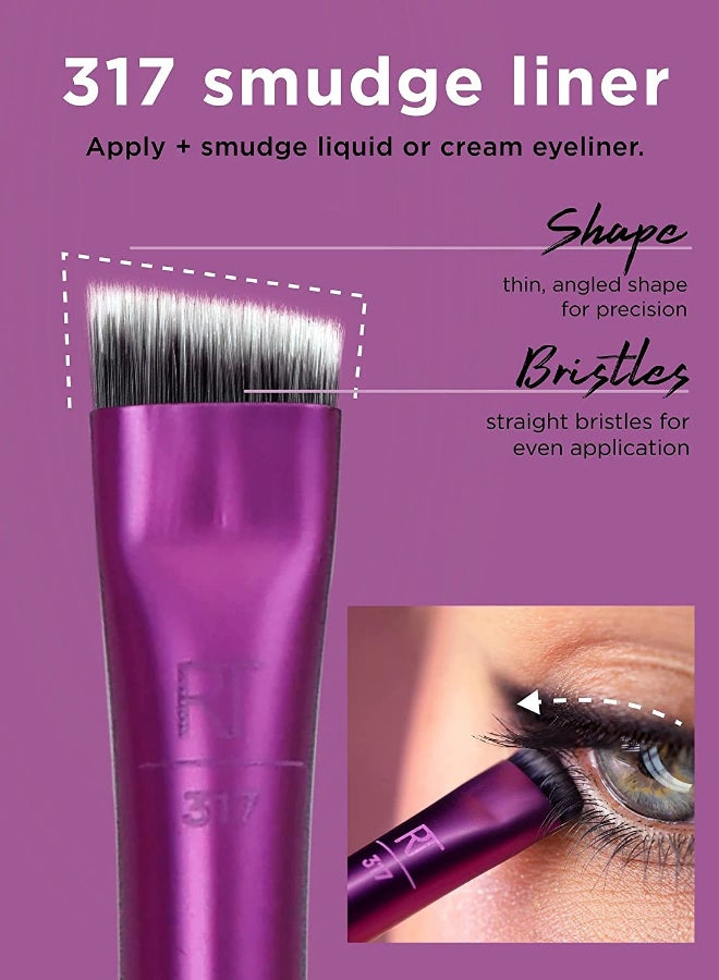 REAL TECHNIQUES Artist Essential Makeup Brush Set, Includes Eye Liner Brush and Foundation Brush and Eyeshadow Brush Set with Miracle Powder Sponge, For Setting Powder Multicolour - Image 3