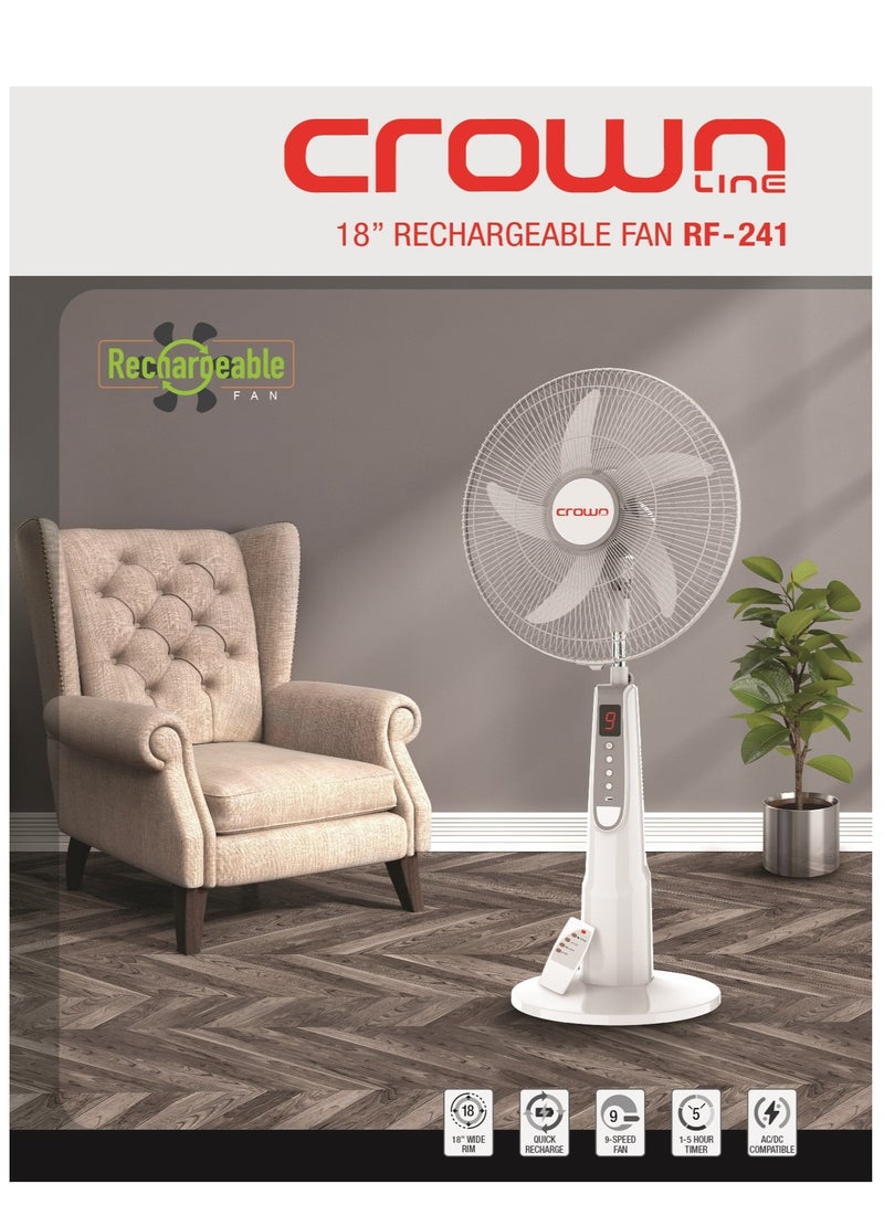 كراون لاين مروحة قابلة للشحن مقاس 18 بوصة 32.0 W RF-241 أبيض  - Image 3