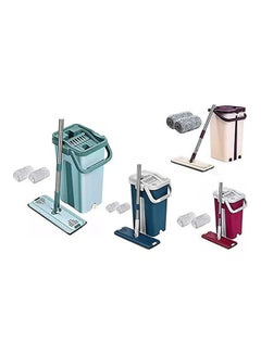 Flat Squeeze Cleaning Mop And Bucket With 2 Types Washable Reusable Microfiber Multicolour 255x300x400mm
