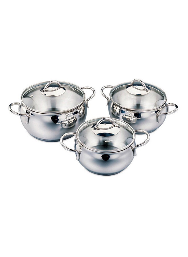كوركماز - طقم أواني الطهي تومبك jr مكون من 6 قطع فضي / شفاف Pot 16x0.9, Pot 18x10, Pot 20x10سم - Image 1