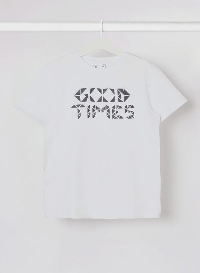 Neon Good Times Printed Casual Crew Neck T-Shirt Navajo White  - Image 1