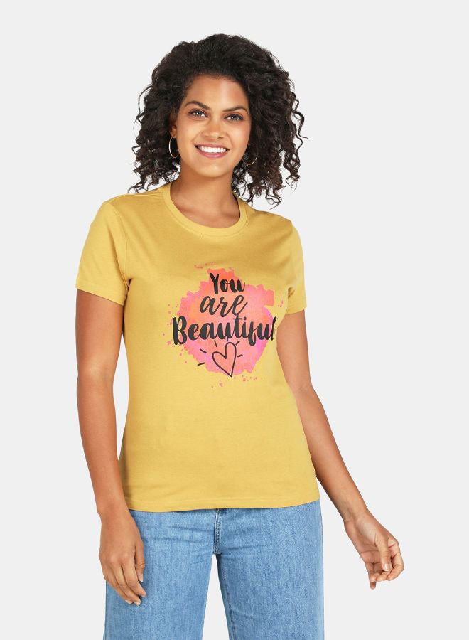 DRIP Contrast Text Printed T-Shirt Yellow - Image 1