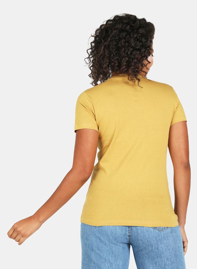 DRIP Contrast Text Printed T-Shirt Yellow - Image 2