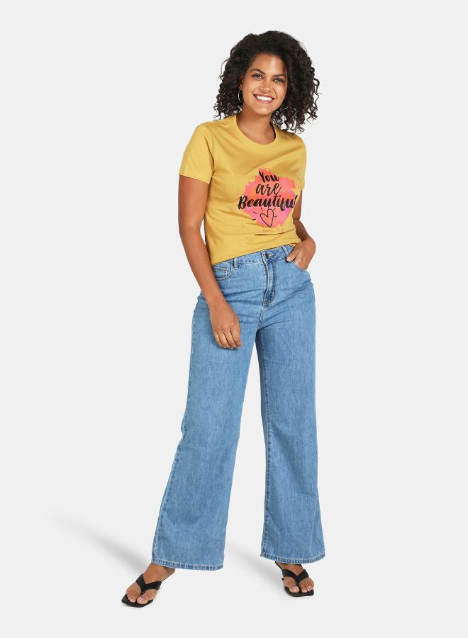 DRIP Contrast Text Printed T-Shirt Yellow - Image 3