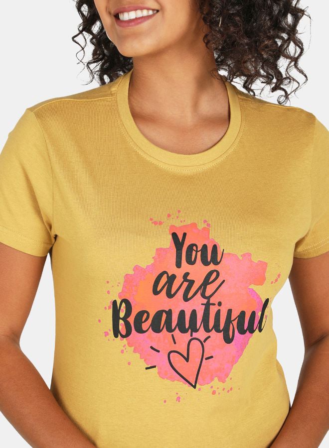DRIP Contrast Text Printed T-Shirt Yellow - Image 4