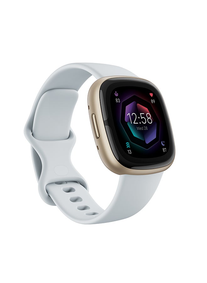 Fitbit - Sense 2, Health and Fitness Smartwatch with built-in GPS, advanced health features, up to 6 days battery life - compatible with Android and iOS Blue Mist / Pale Gold Aluminium + Free Aria Air Scale White - Image 1