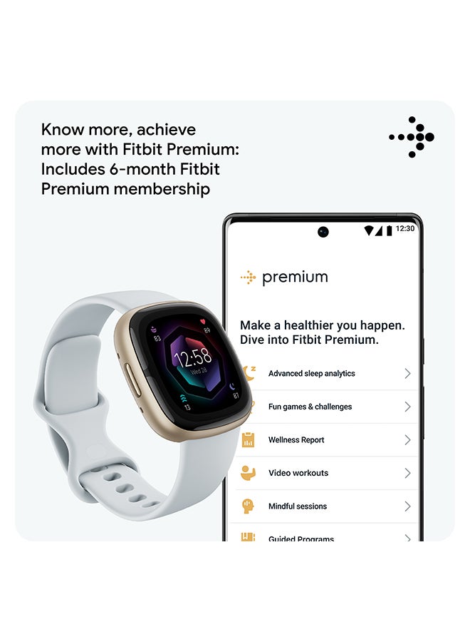 Fitbit - Sense 2, Health and Fitness Smartwatch with built-in GPS, advanced health features, up to 6 days battery life - compatible with Android and iOS Blue Mist / Pale Gold Aluminium + Free Aria Air Scale White - Image 1