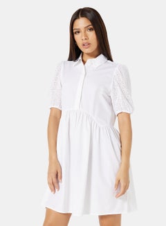 Puff Sleeve Shirt Dress White - v1662013033/N43715959V_1