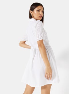 Puff Sleeve Shirt Dress White - v1662013033/N43715959V_2