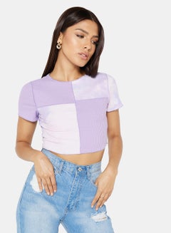 Colourblock Crop Top Purple/White