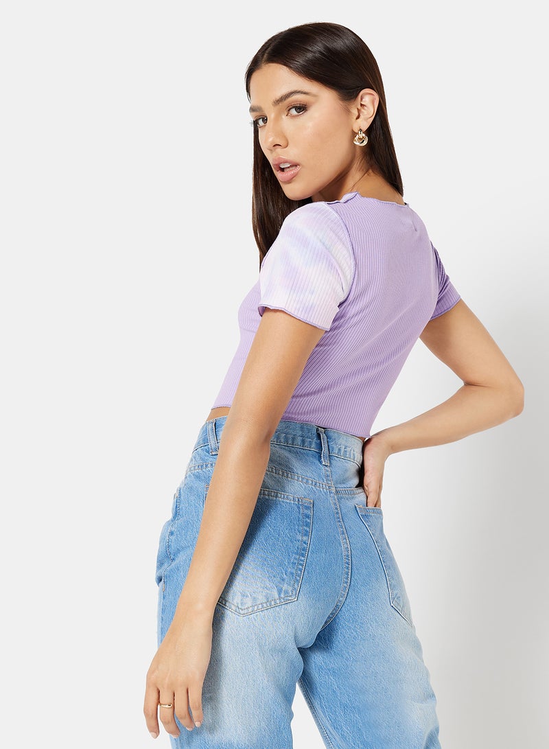 LABEL RAIL - Colourblock Crop Top Purple/White - Image 1