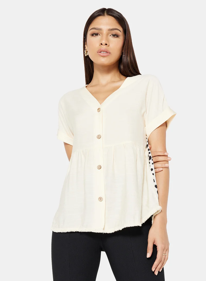 LABEL RAIL Button Down Printed Blouse Beige