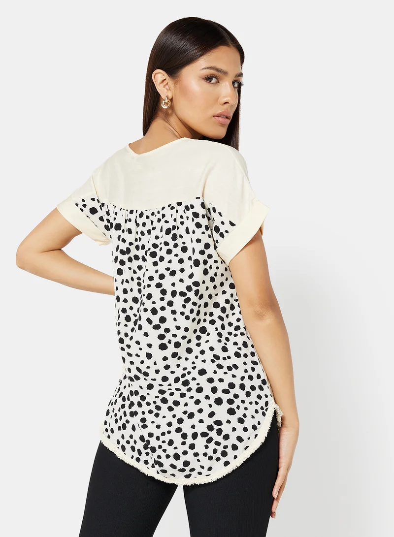 LABEL RAIL Button Down Printed Blouse Beige