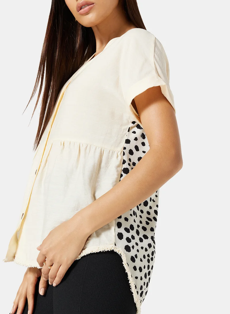 LABEL RAIL Button Down Printed Blouse Beige