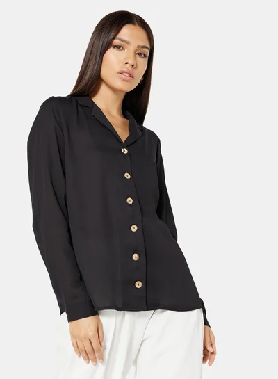 LABEL RAIL Lapel Collar Shirt Black