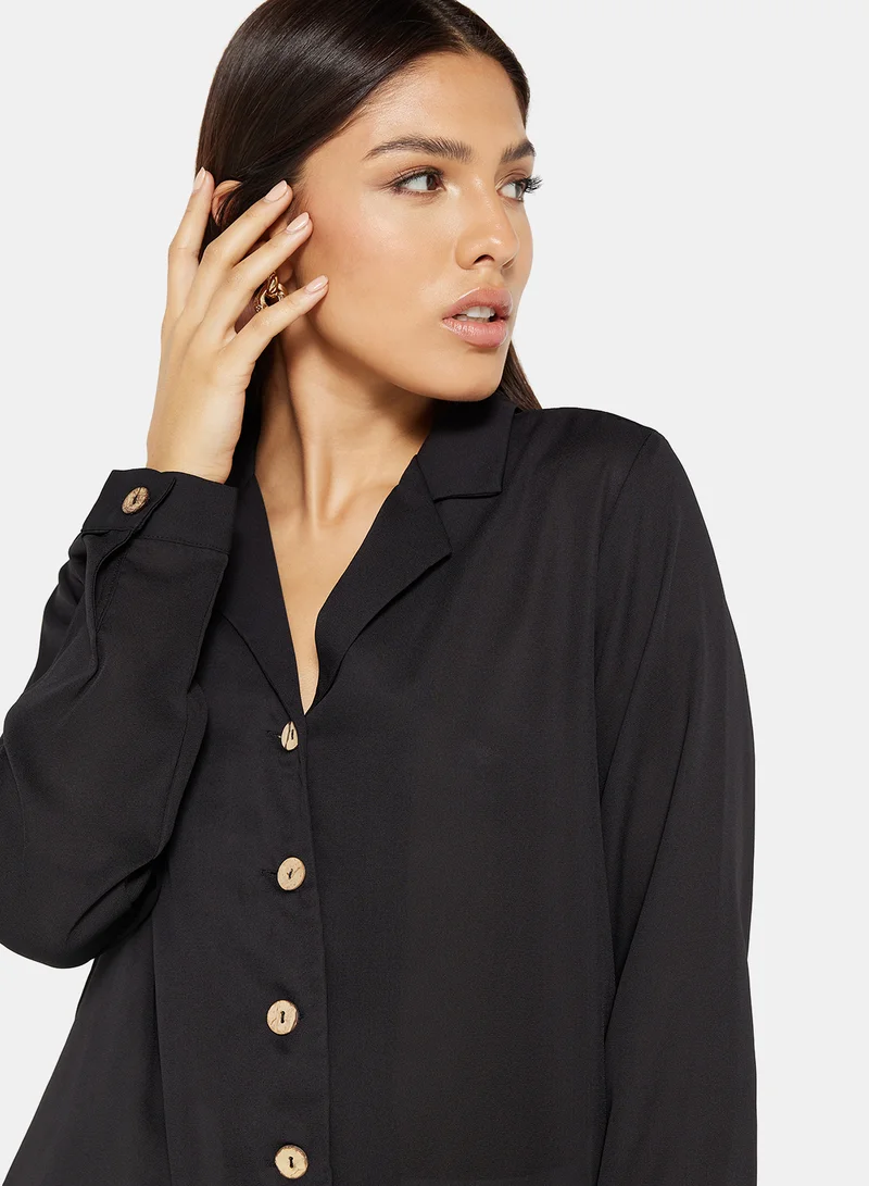 LABEL RAIL Lapel Collar Shirt Black