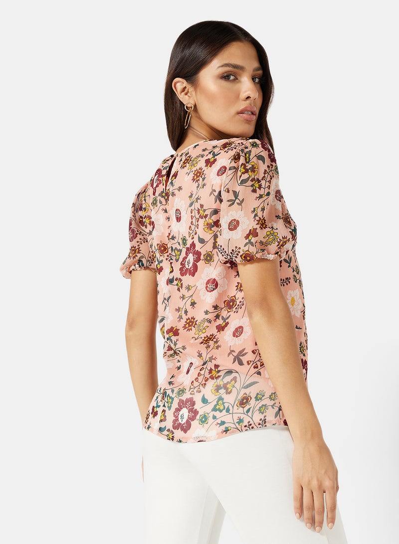 I.Scenery - Floral Print Top Misty Rose - Image 1