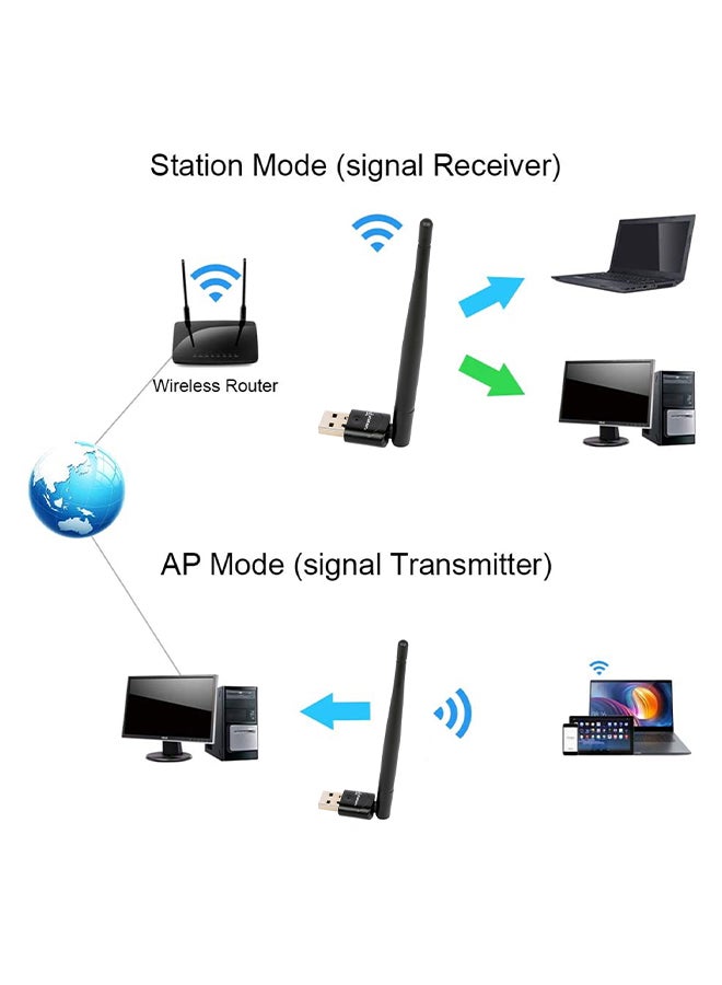 StarSat - 2.4G Wireless USB WiFi Dongle With Antenna Black - Image 1