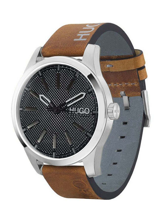 هوجو بوس ساعة يد بعقارب وسوار من الجلد طراز HB153.0145 للرجال - Image 1