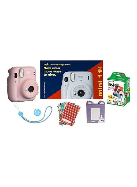 Instax Mini 11 Mega Pack Bundle - Mini 11 Camera, 40 instax sheets, 2 Batteries, Instax Film Stickers, Shutter Buttons, Instax Bunting and goodies