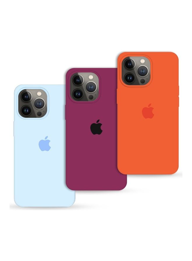 MARGOUN 3 Pack Silicone Case Soft Slim Liquid Gel Silicone Shockproof Phone Cover Microfiber Lining Full Body Protection  For Apple iPhone 13 Pro Max 6.7 Inch Orange/Plum/Light Blue - Image 1
