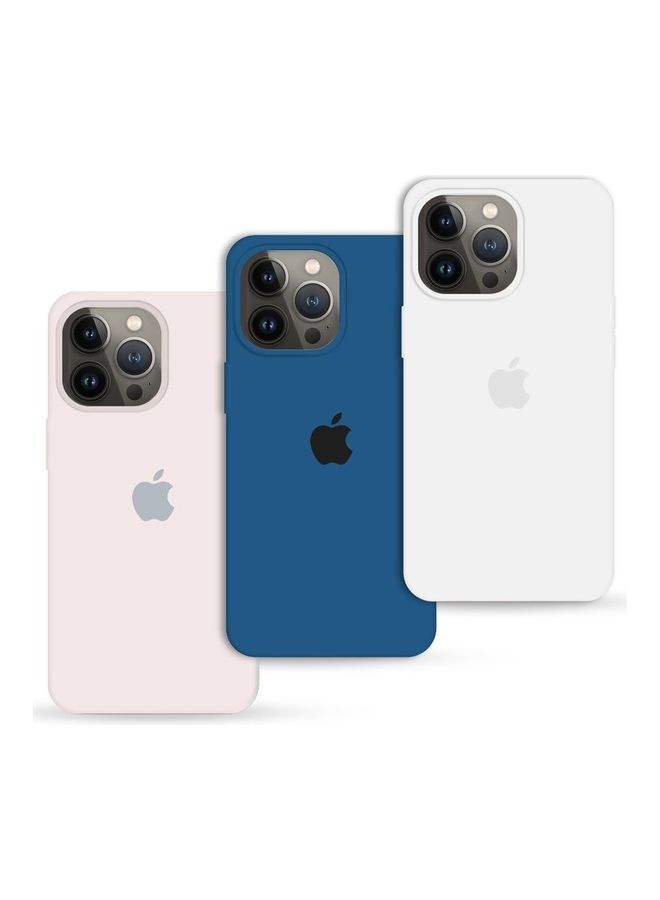 MARGOUN 3 Pack Silicone Case Soft Slim Liquid Gel Silicone Shockproof Phone Cover Microfiber Lining Full Body Protection  For Apple iPhone 13 Pro Max 6.7 Inch White/Dark Blue/Pink Sand - Image 1