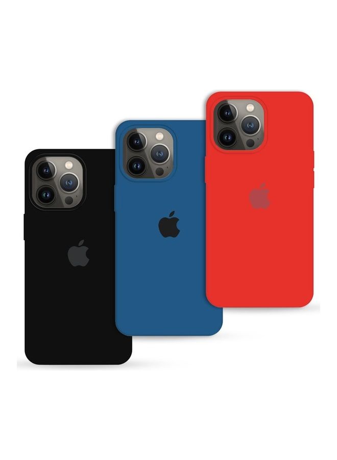 MARGOUN 3 Pack Silicone Case Soft Slim Liquid Gel Silicone Shockproof Phone Cover Microfiber Lining Full Body Protection For Apple iPhone 13 Pro Max 6.7 inch Red/Dark Blue/Black - Image 1