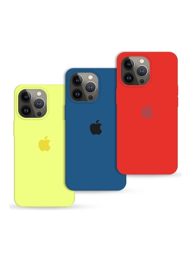 MARGOUN 3 Pack Silicone Case Soft Slim Liquid Gel Silicone Shockproof Phone Cover Microfiber Lining Full Body Protection  For Apple iPhone 13 Pro Max 6.7 Inch Red/Dark Blue/Yellow - Image 1