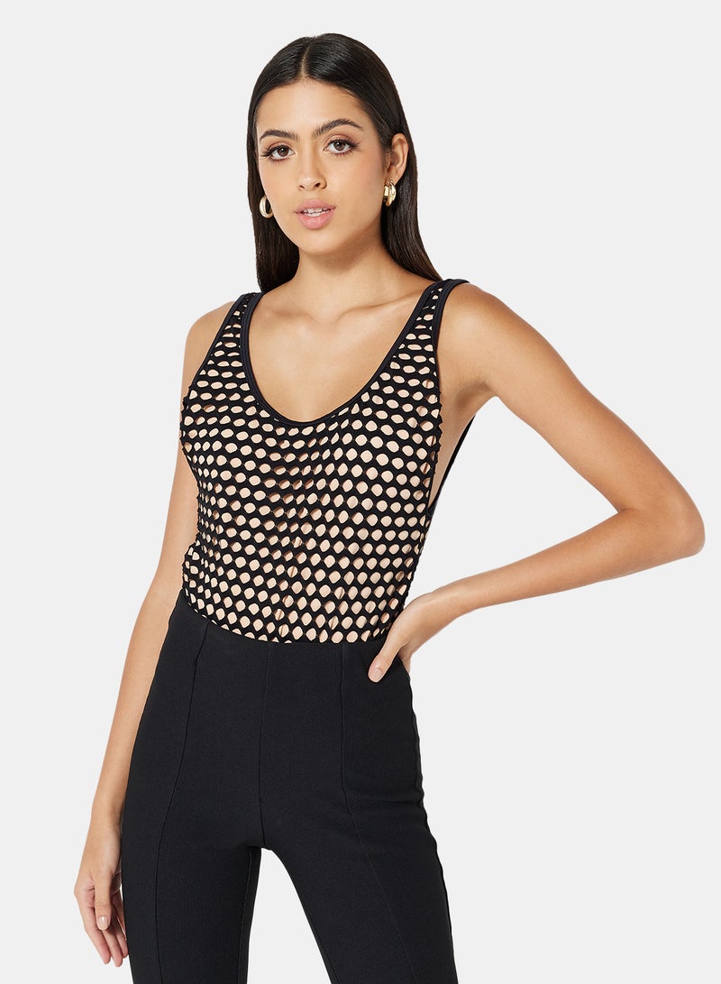 trendyol Polka Dot Layered Mesh Swimsuit Beige/Black  - Image 1