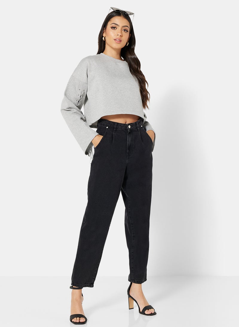 Sivvi x GenM - Lace Up Detail Sweatshirt Grey - Image 1